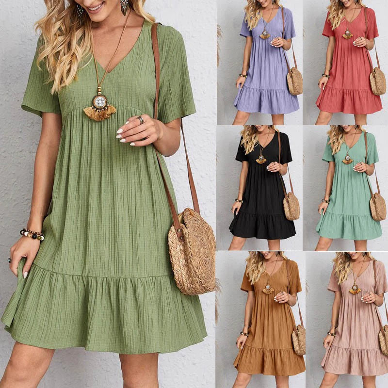 Women’s V-Neck Ruffle Mini Dress For Summer Holidays
