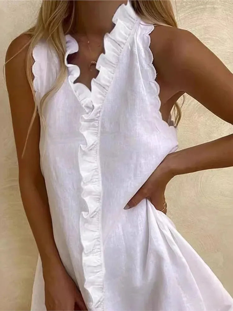 Women’s V-Neck Ruffle Mini Dress Casual Boho Beach