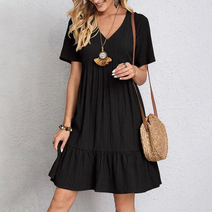 Women’s V-Neck Ruffle Mini Dress For Summer Holidays