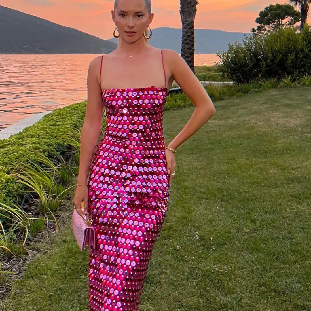 Women’s Sequin Beaded Sheath Maxi Dress For Parties